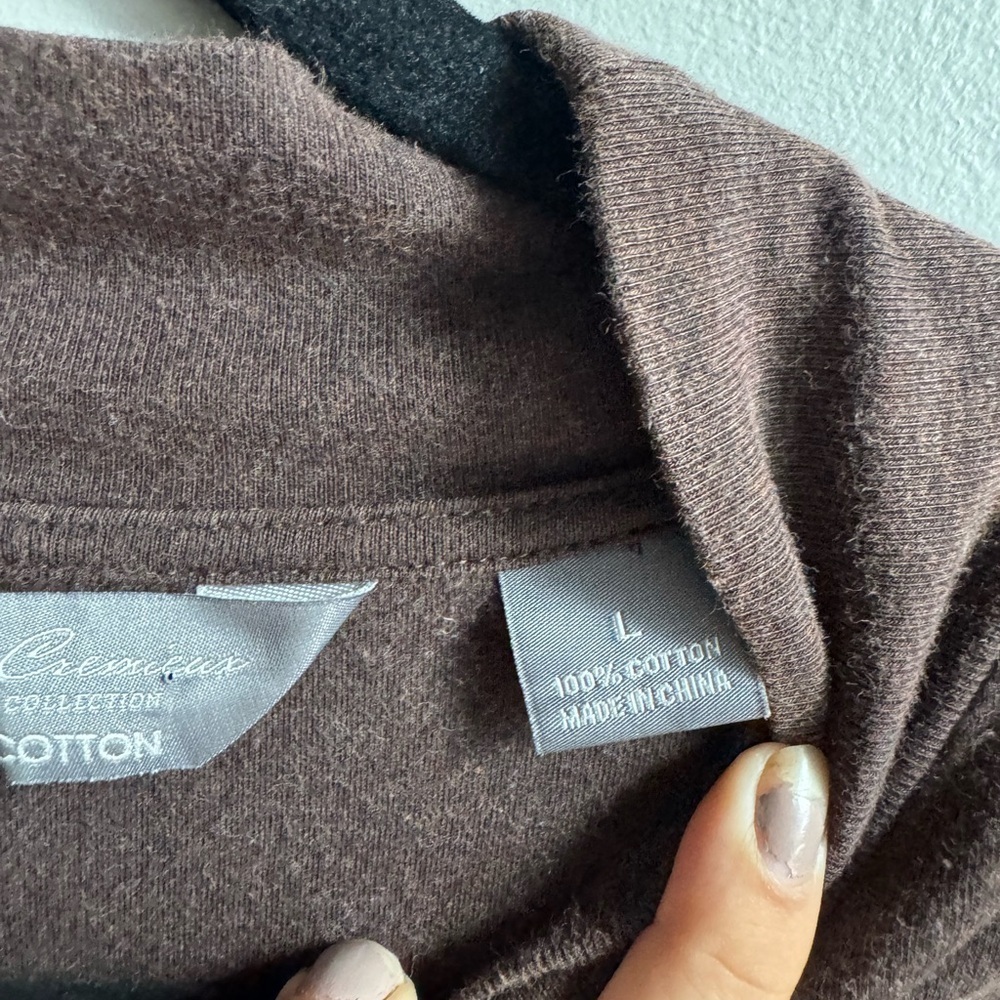 Pima Cotton Mock Neck Top L Chocolate Brown Essential Scandi Capsule Neutral - Picture 4 of 5